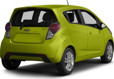 Bright green compact hatchback rear with distinctive tail lights and rear windshield wiper