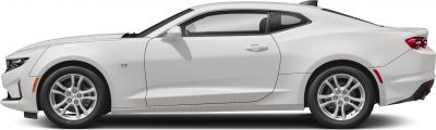 Two-door white coupe with sporty alloy wheels and sleek aerodynamic design.