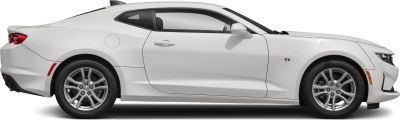 Sleek white coupe profile with alloy wheels and aerodynamic lines