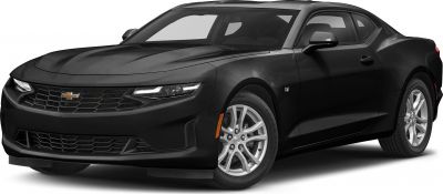Sleek black coupe with distinctive front grille and alloy wheels
