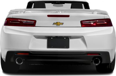 Rear view of convertible with dual exhaust and spoiler