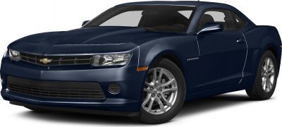 Front side view of muscle coupe with sleek headlights and alloy wheels