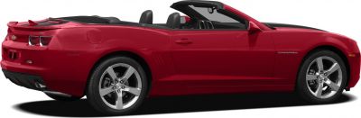 Red convertible with open roof and alloy wheels side view