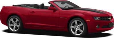 Red convertible with black racing stripes and 5-spoke silver wheels