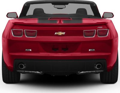 Rear view with taillights, trunk, and dual exhaust of convertible car