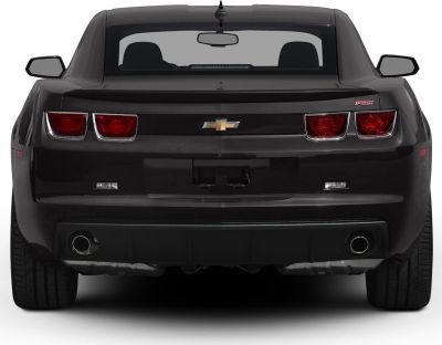 Rear view with quad tail lights and dual exhausts.
