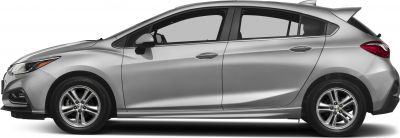 Side profile of a sleek silver hatchback with alloy wheels