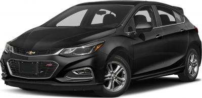 Sporty black hatchback with sharp headlights and bold front grille