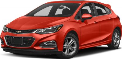 Front grille, headlights, and side profile of a red hatchback