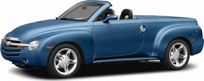 Blue convertible retro pickup truck with chrome alloy wheels side view