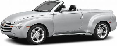 Silver convertible pickup with retro styling and alloy wheels
