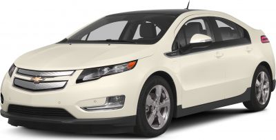 Front and side view of light beige electric hatchback
