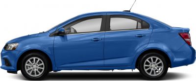 Side profile of a blue compact sedan with alloy wheels and sleek design