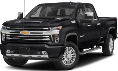 Front and side view of heavy duty pickup with prominent grille and large wheels
