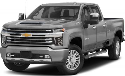 Front grille and LED headlights of a heavy-duty crew cab pickup