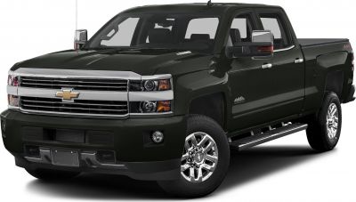 Heavy-duty pickup front and side with chrome grille and double cab