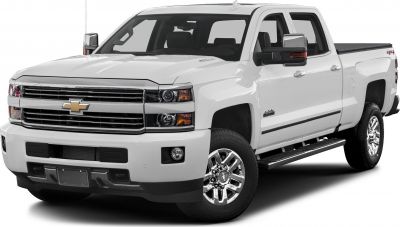 Heavy-duty pickup front and side profile with chrome wheels and running boards