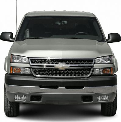 Frontal view of pickup truck with distinctive grille and headlights