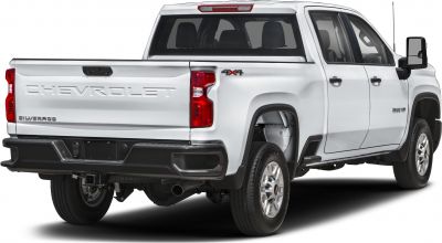 Rear view of pickup truck with crew cab, long bed, and 4x4 badge