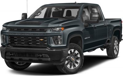 Front and side view of heavy-duty pickup truck with double cab and long bed