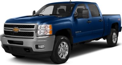 Extended cab pickup with long box, blue color, side-front angle