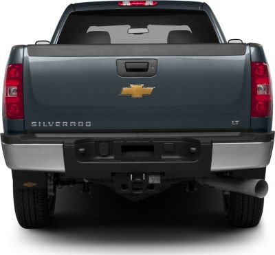 Rear tailgate, bumper, and exhaust pipe of a pickup truck