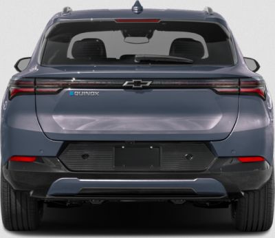 Rear view of an electric SUV with horizontal LED tail lights and rear windshield wiper