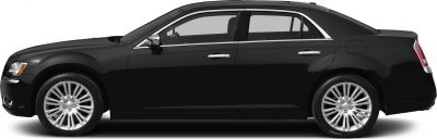 Black sedan with chrome trim and multi-spoke alloy wheels