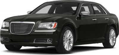 Luxury sedan front view with chrome grille and LED headlights