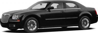 Black sedan with distinctive grille and chrome wheels side view