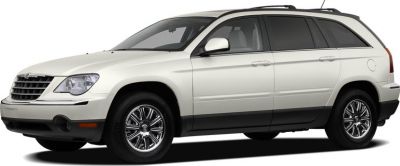 White crossover SUV with black lower trim and chrome wheels
