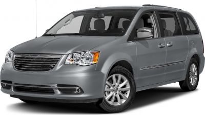 Front and side view of minivan with grille and sliding door.