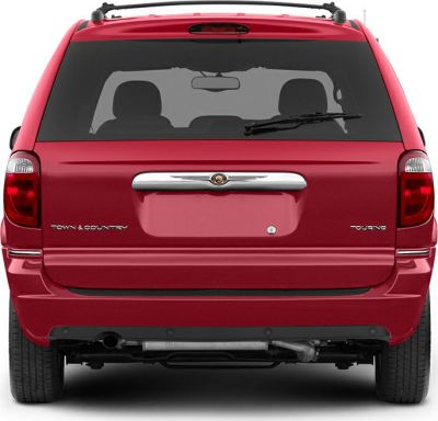 Rear view with taillights, rear windshield wiper, chrome trim