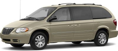 Side profile view of a beige minivan with roof rails and tinted windows