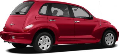Red retro-styled rear side with chrome door handles and distinct wheel design