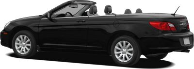 Side view of black convertible with open roof and alloy wheels