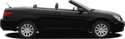 Black two-door convertible with open roof and alloy wheels