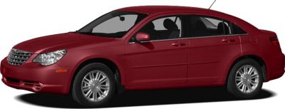 Red 2007 four-door sedan side profile with alloy wheels