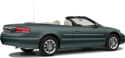 Rear side view of convertible with lowered soft top and alloy wheels