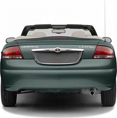 Rear view of a convertible with taillights and chrome trim