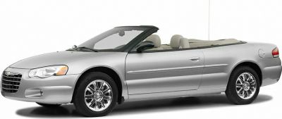 Silver convertible with soft top and two-door design