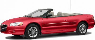 Red convertible with beige interior and chrome wheels in side view