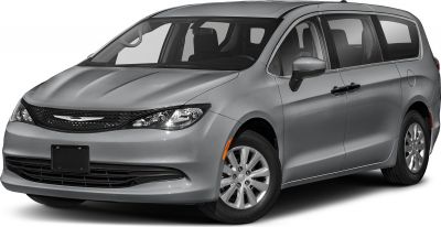 Silver minivan front 3/4 view with headlights and grille visible