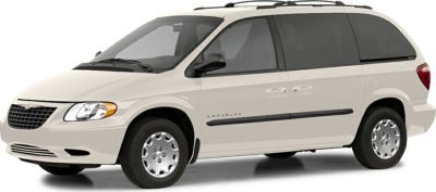 Side profile of a beige minivan with sliding door and roof rails.