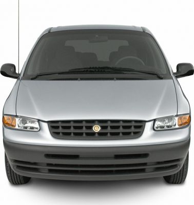 Minivan front view with grille, headlights, and windshield