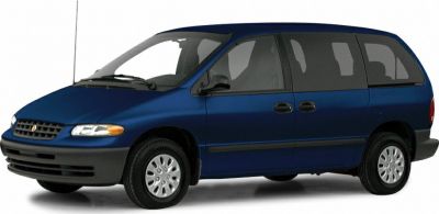 Blue minivan with sliding side doors and large windows