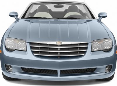 Front view of a convertible with distinct grille and headlights