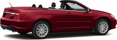 Convertible red vehicle side and rear view with alloy wheels