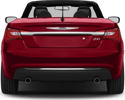 Rear view, dual exhaust, chrome trim, red convertible