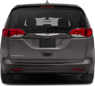 Minivan rear view with distinctive tail lights and rear window